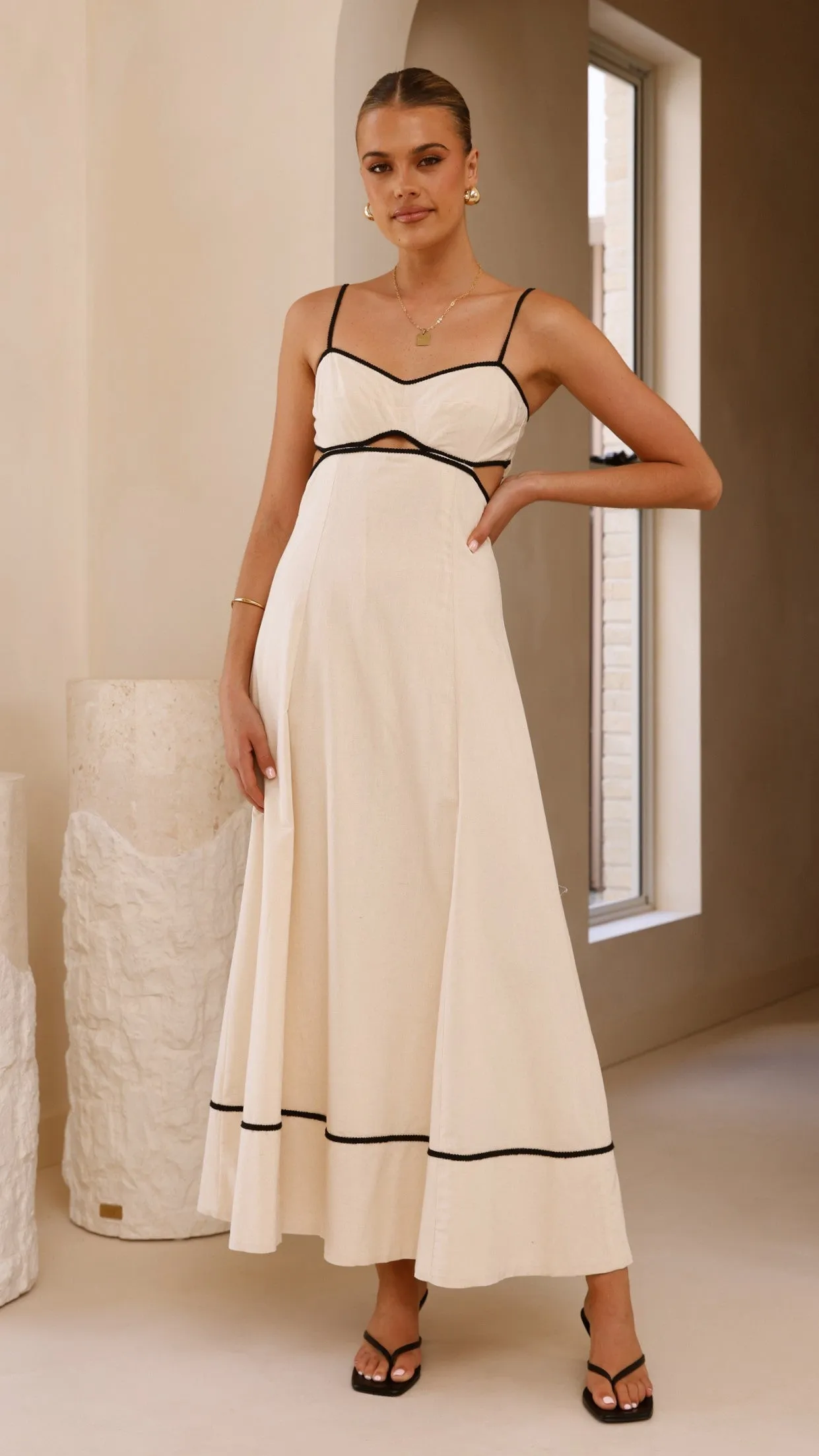 Nereda Maxi Dress - Cream Slit-Hem
