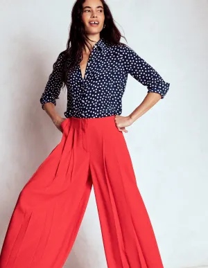 Sienna Silk Shirt-French Navy, Painted Dot Non Irritating Collar