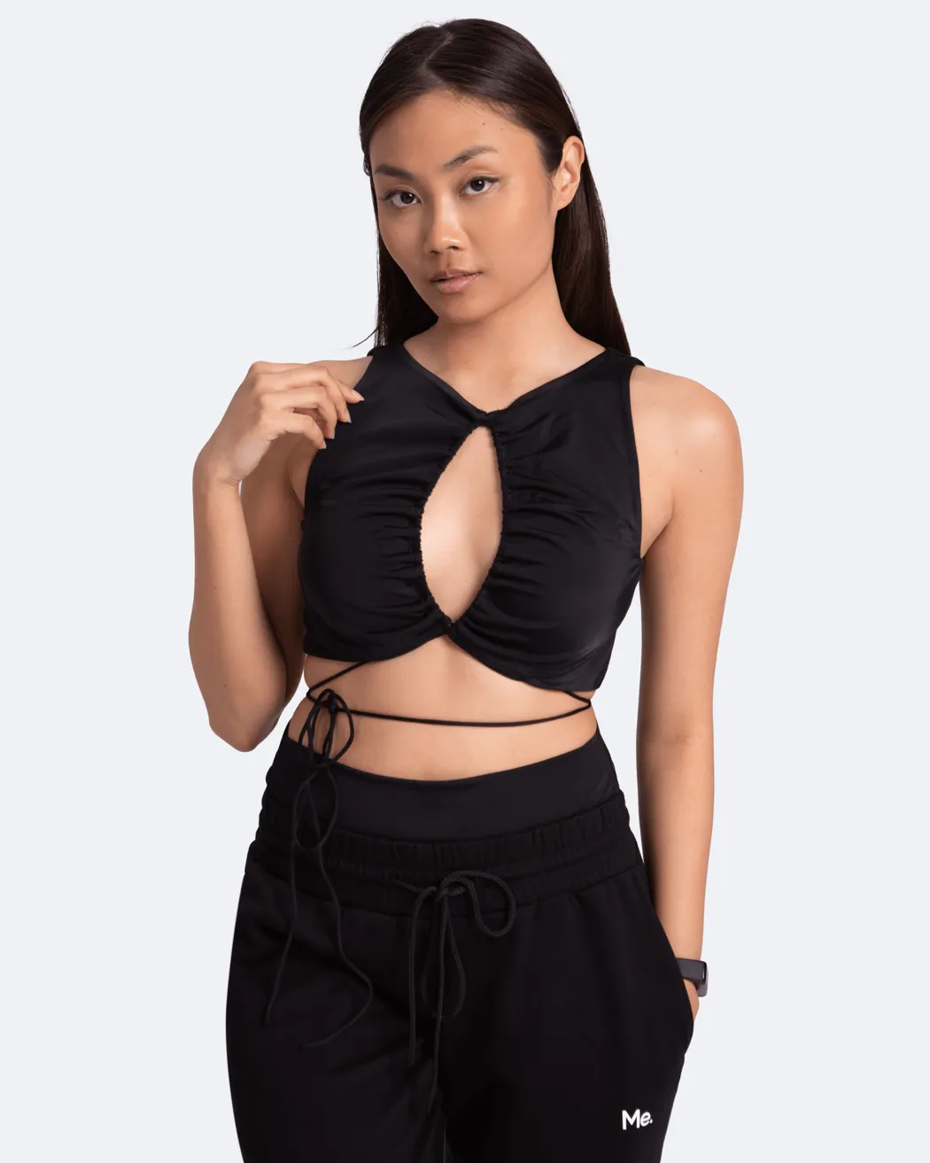 windproof Drawstring closure seams Sexy Front-Tie Support Top