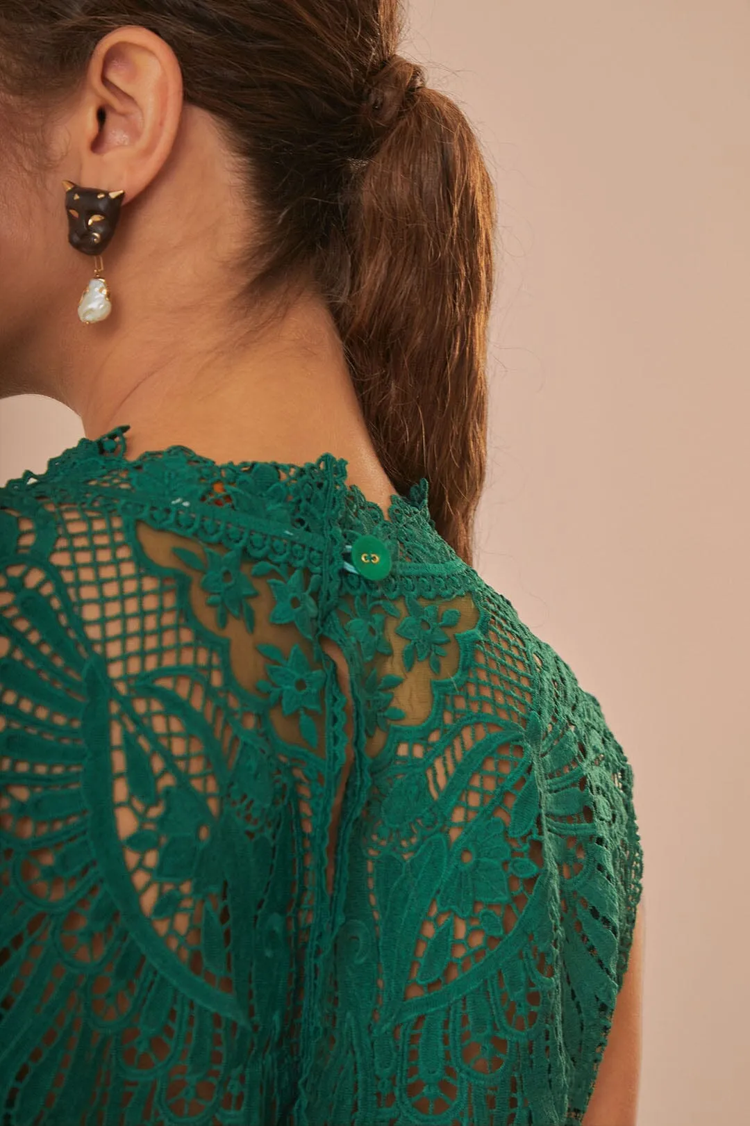 Green Toucans Guipure Sleeveless Top Party Guest