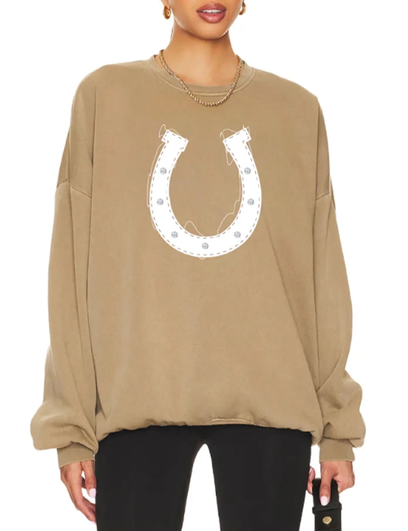 Versatile Layer Horseshoe Patchwork Jumper, Camel/Gold
