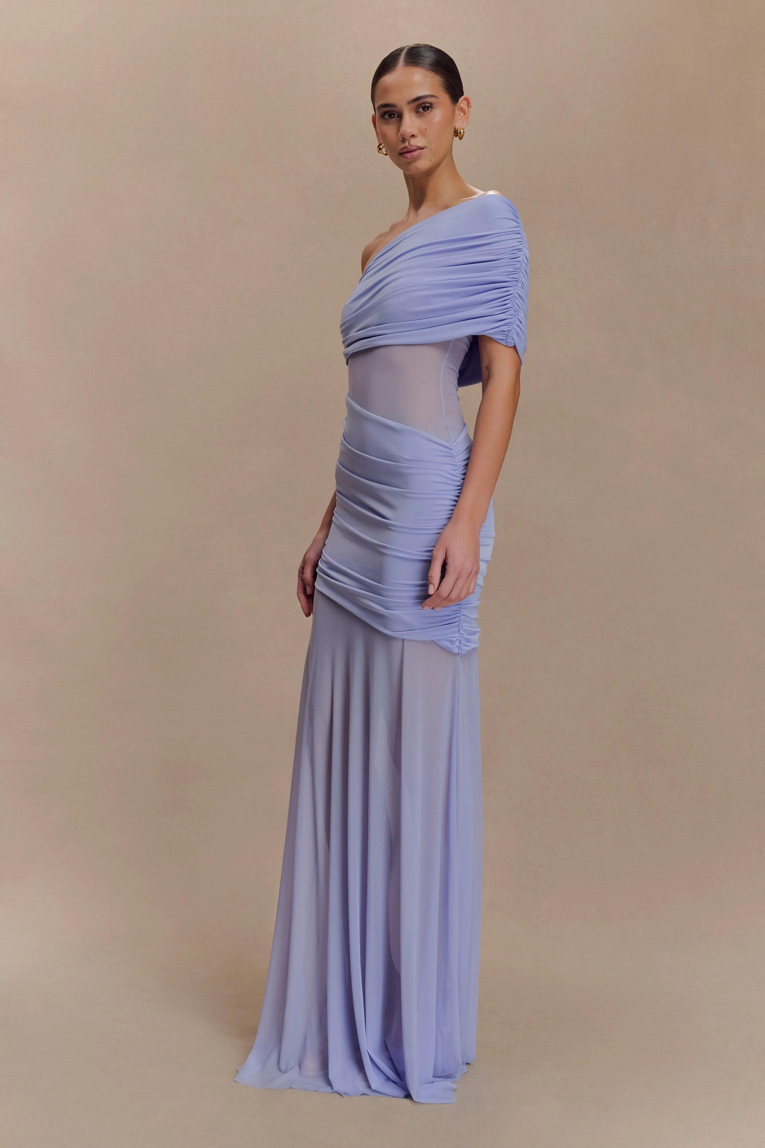 Dallas One Shoulder Mesh Maxi Dress - Lavender Perfect for Travel Tailored Style