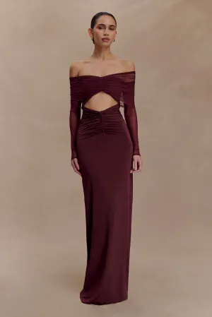 Rafaella Slinky And Mesh Maxi Dress - Mahogany Soft Texture