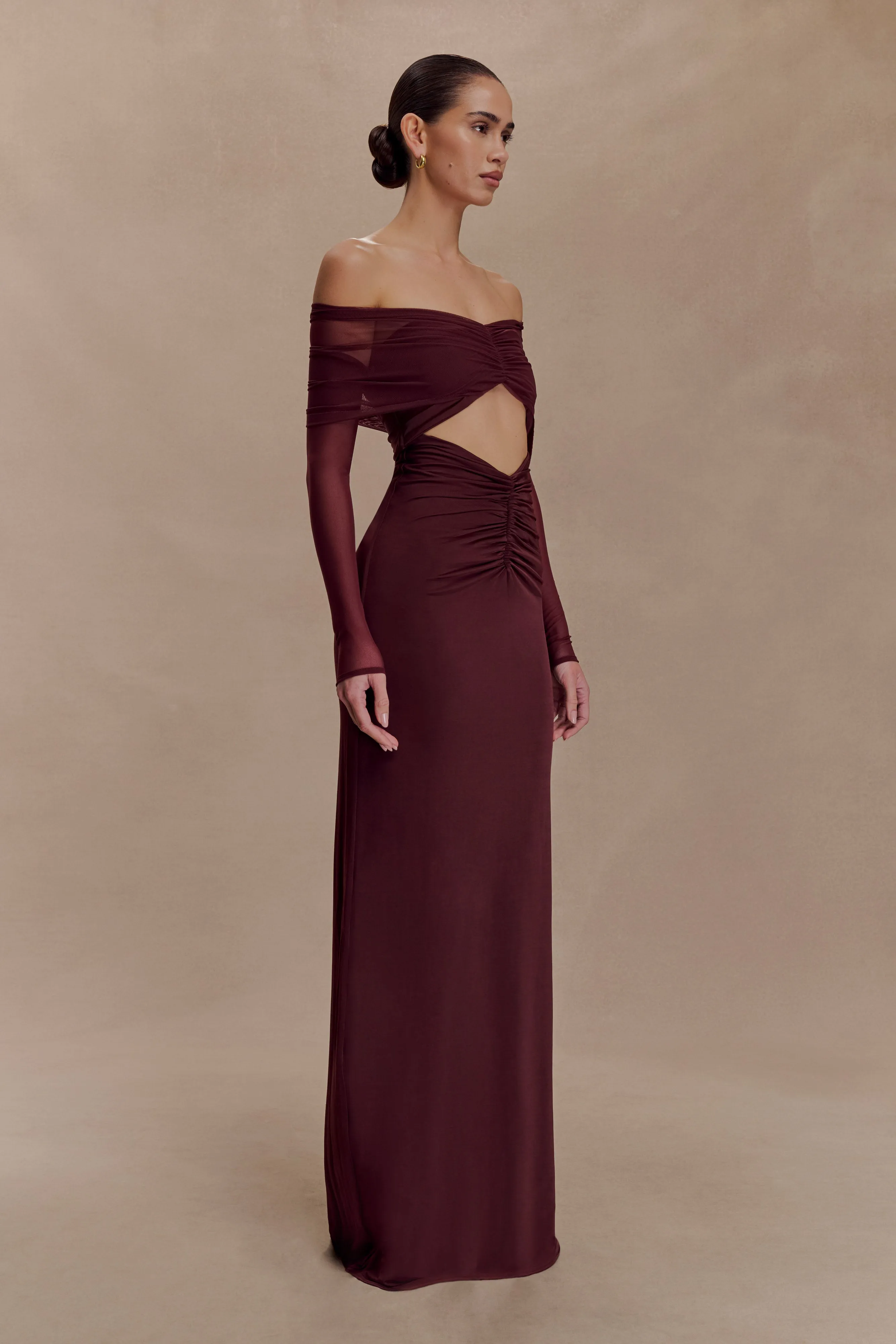 Rafaella Slinky And Mesh Maxi Dress - Mahogany Japan Line Motion Light