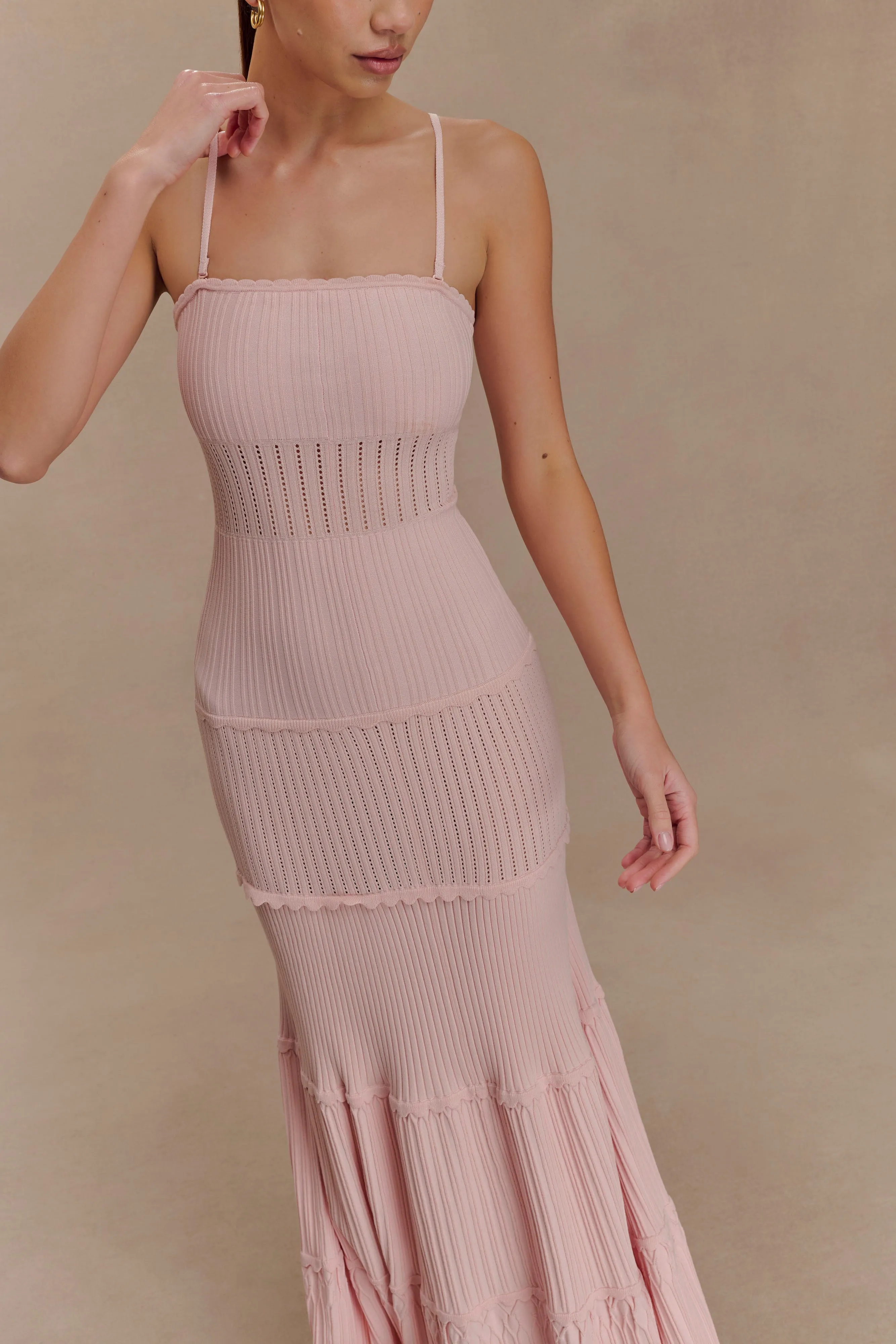 Finley Pointelle Knit Maxi Dress - Baby Pink Easy Layering Feminine Movement