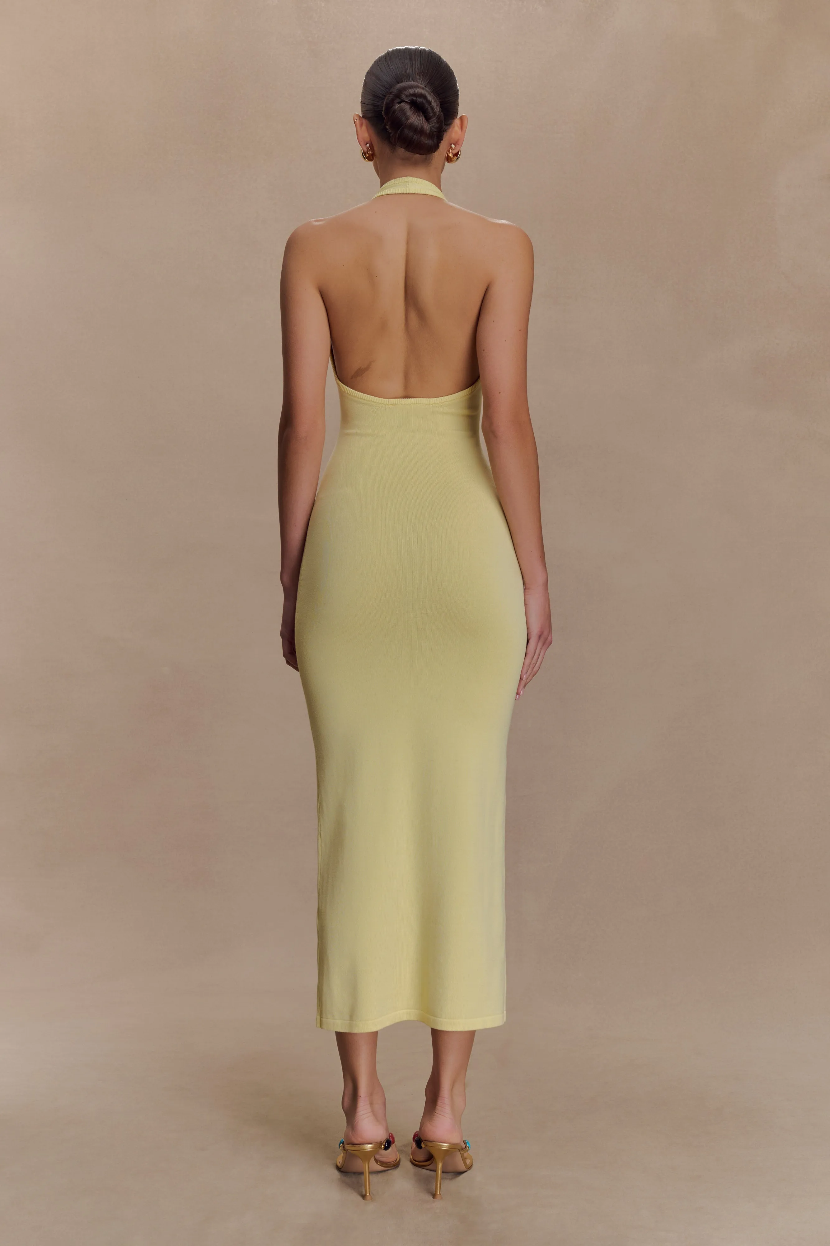Dew Glow Ovina Halter Neck Knit Midi Dress - Lemon