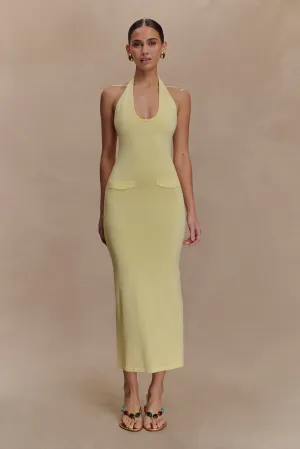 Ovina Halter Neck Knit Midi Dress - Lemon Music-Concert Scoop-Neck