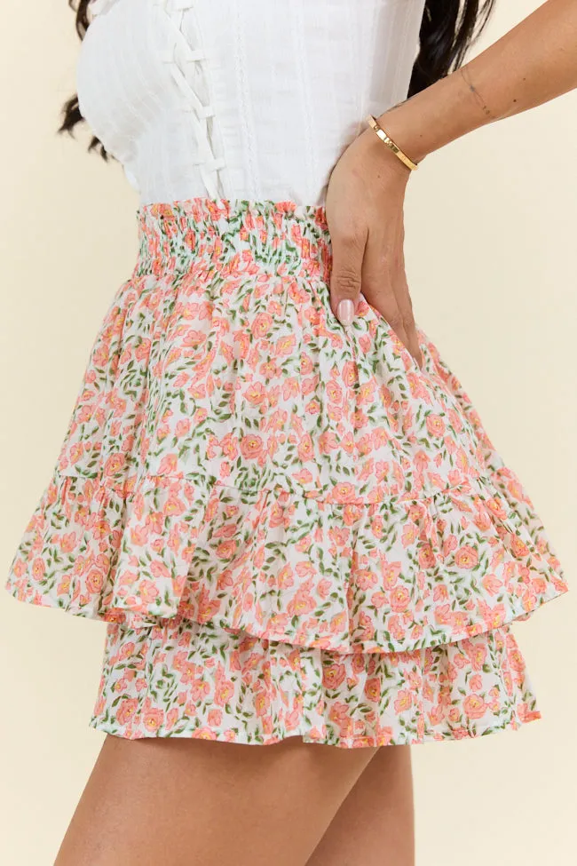 Pretty Moment Orange Multi Floral Print Tiered Mini Skort SALE Vibrant Flow personalized option