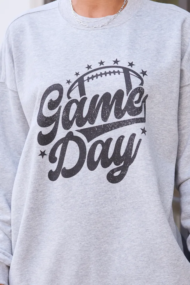 Game Day Script Light Grey Graphic Sweatshirt tie dye