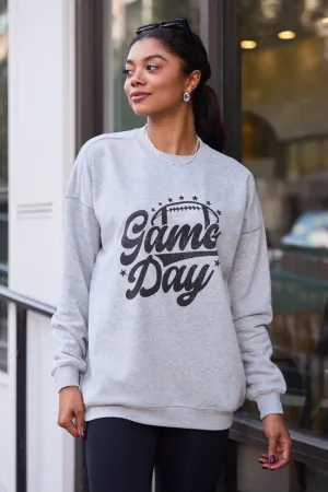 Trendy Fashion Weekend Wear Game Day Script Light Grey Graphic Sweatshirt