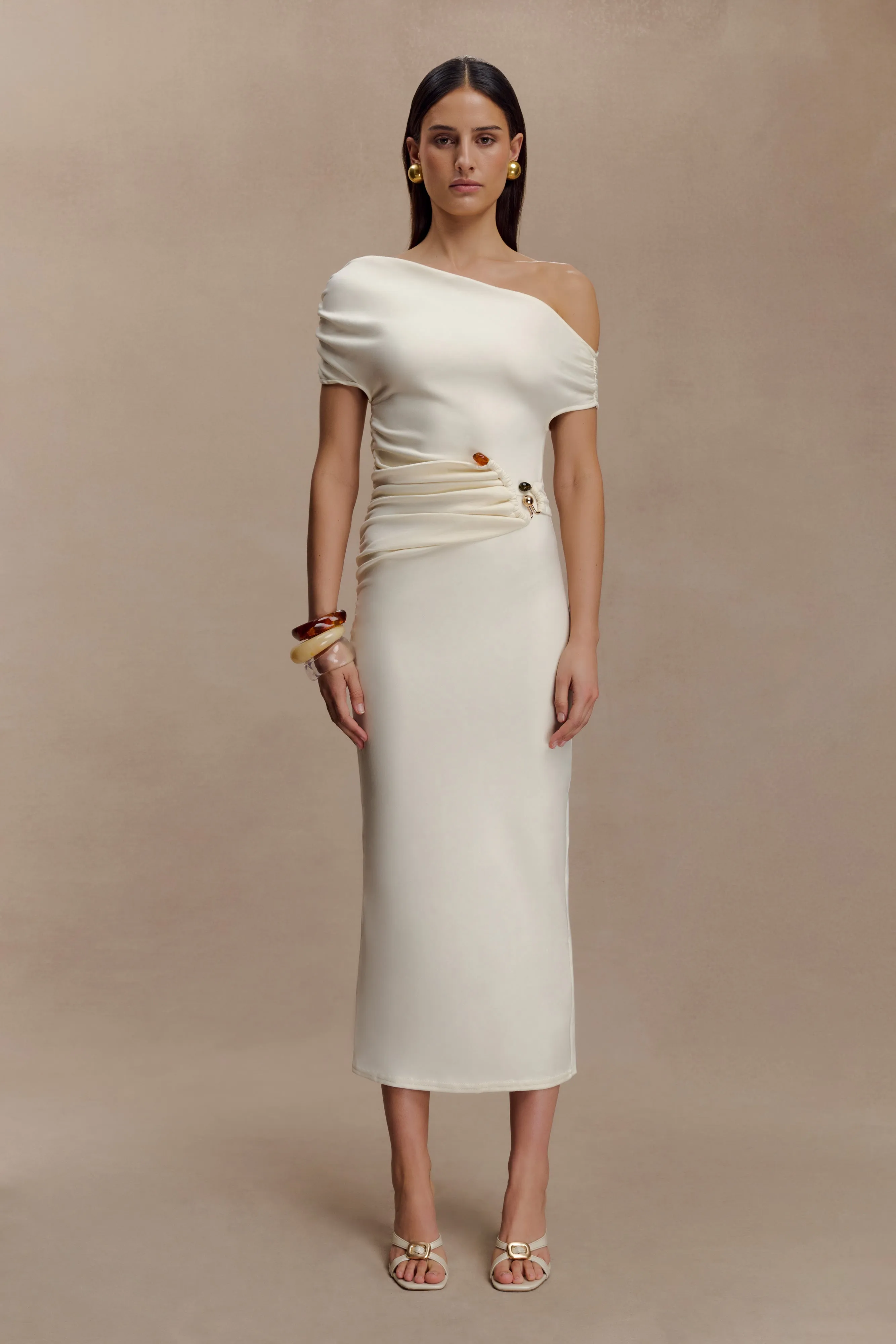Match Quick Kendra Scuba Jersey Midi Dress With Hardware - Ivory