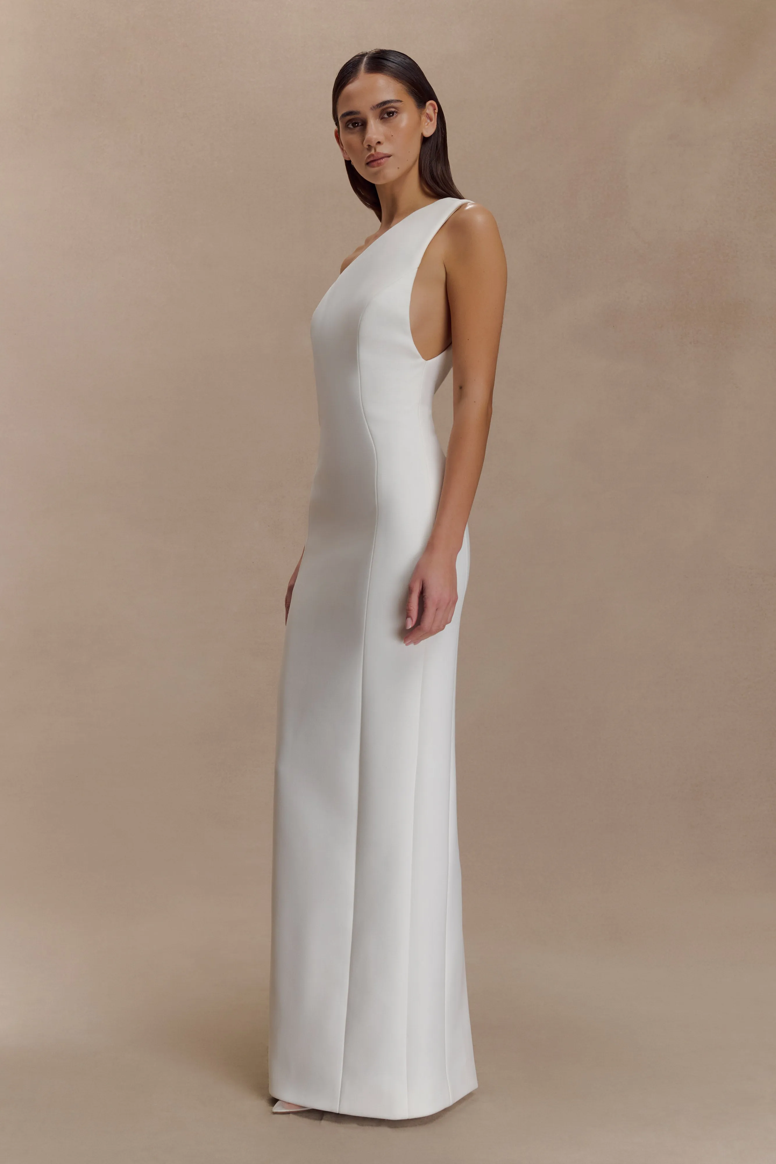 Milena One Shoulder Crepe Maxi Dress - White City Rhythm