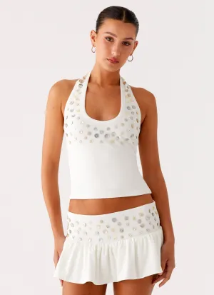 DoubleLayered Edging Everyday Pair Vegas Nights Halter Neck Top - White
