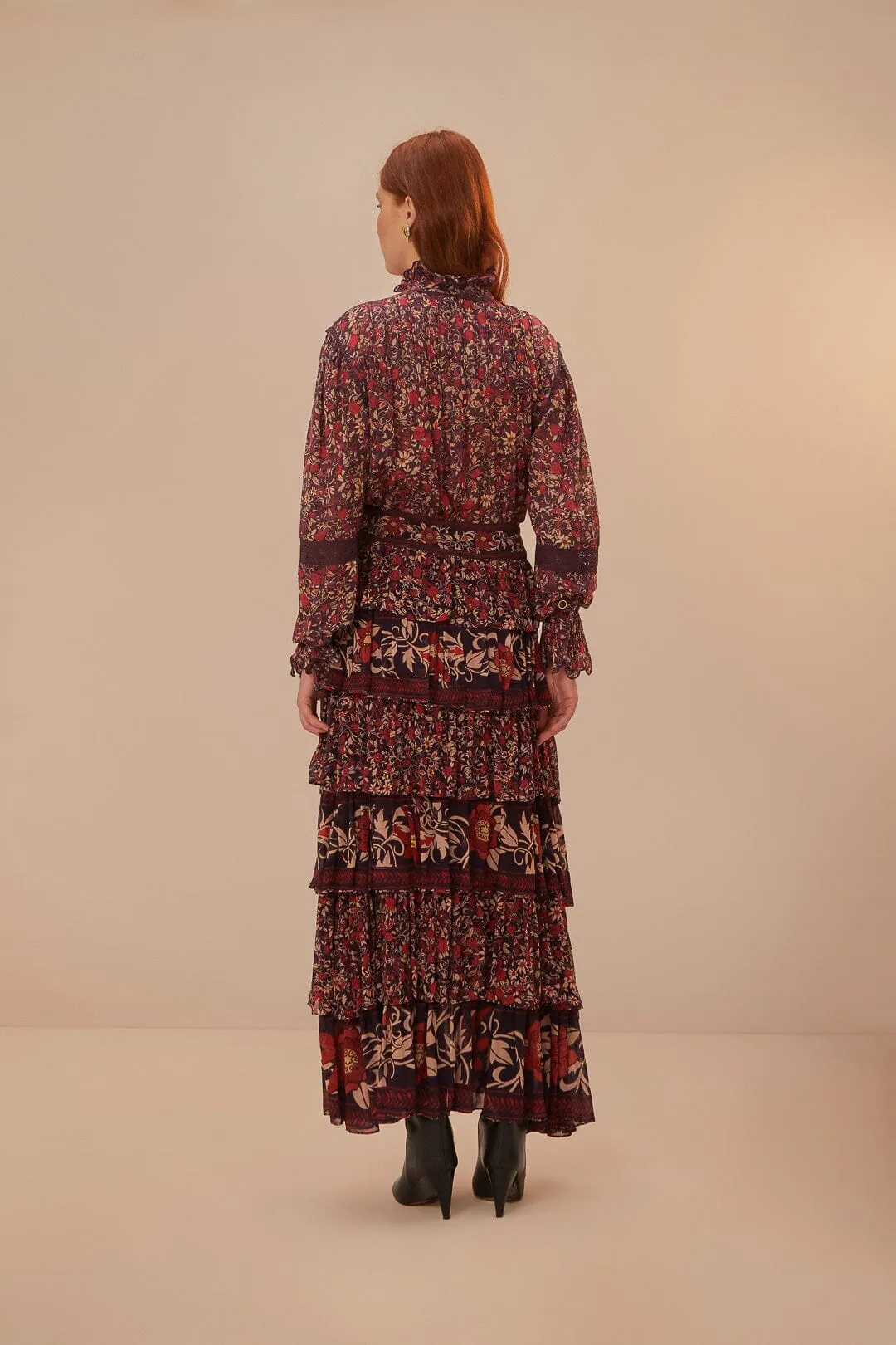 Flowy Drape Purple Chelsea Garden Ruffles Maxi Skirt