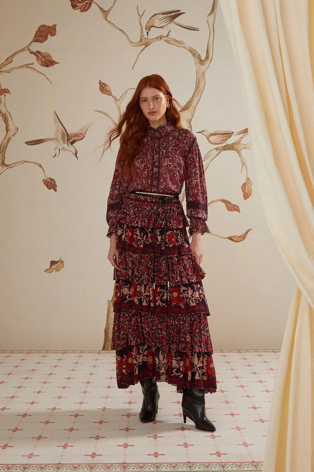 Purple Chelsea Garden Ruffles Maxi Skirt Low Maintenance Fabric Recycled Polyester