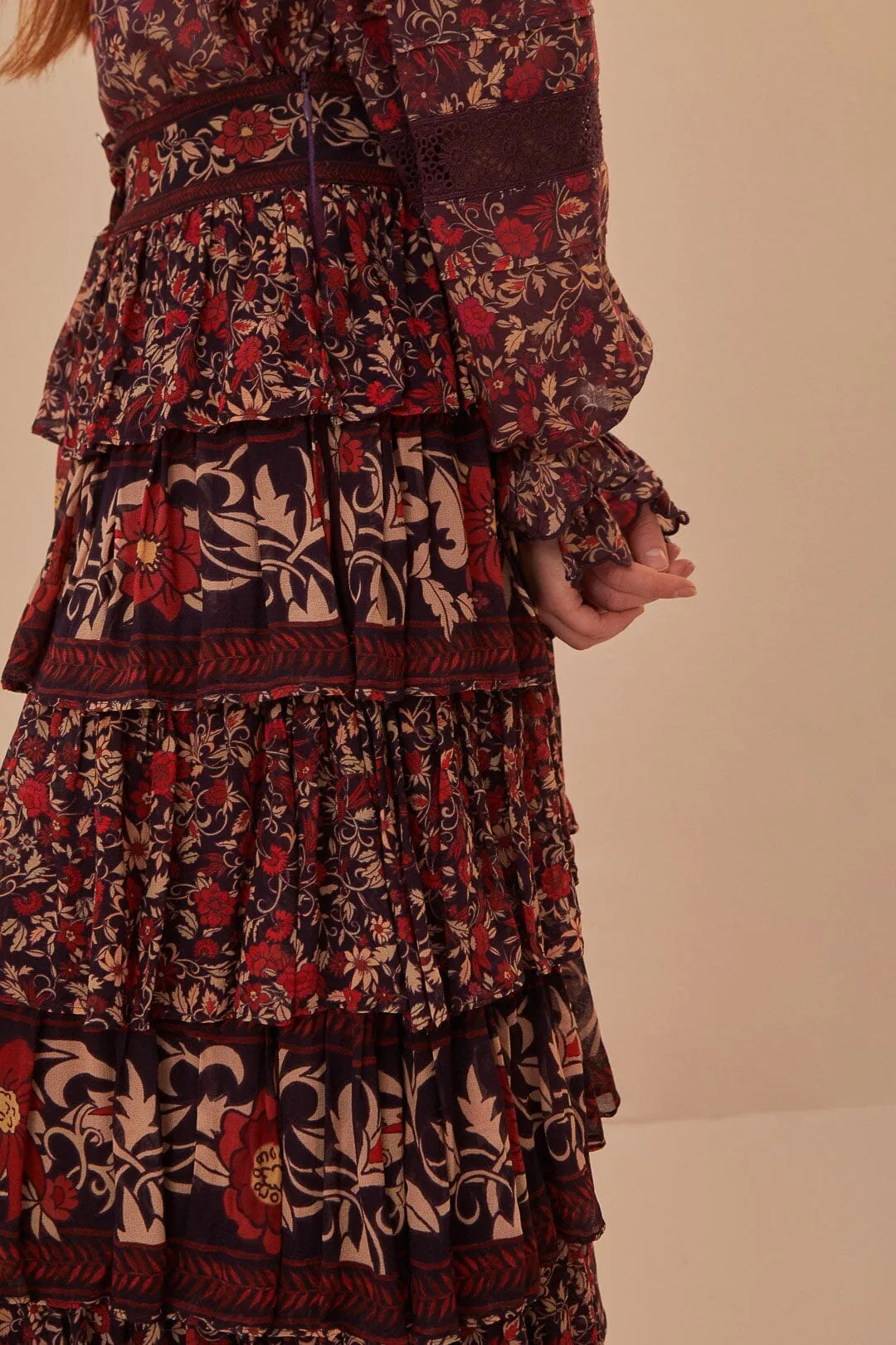 Purple Chelsea Garden Ruffles Maxi Skirt Calm Mood Cultural Event