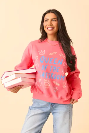Sustainable Fabric Patchwork Queen Of The Classroom Light Red Graphic Sweatshirt
