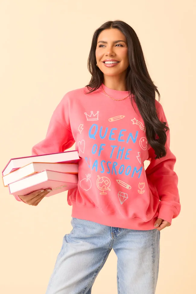 Sustainable Fabric Patchwork Queen Of The Classroom Light Red Graphic Sweatshirt