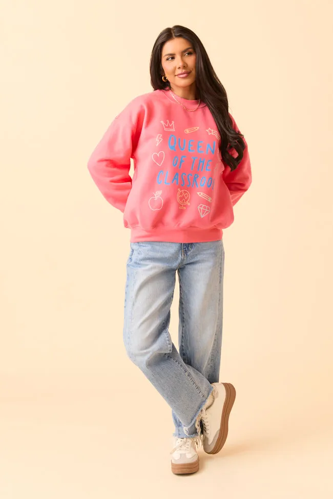 Queen Of The Classroom Light Red Graphic Sweatshirt Minimal Fit