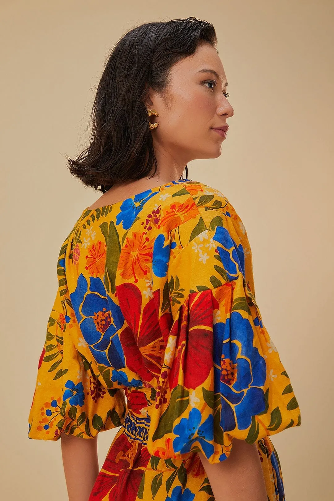 Yellow Floral Yard Lenzing? Ecovero? Euroflax? Crop Top Cold Weather Wear