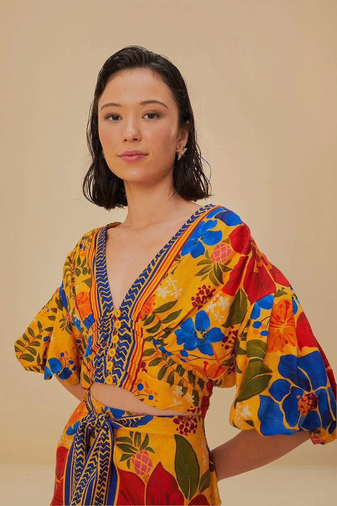 Utility Jacket Yellow Floral Yard Lenzing? Ecovero? Euroflax? Crop Top