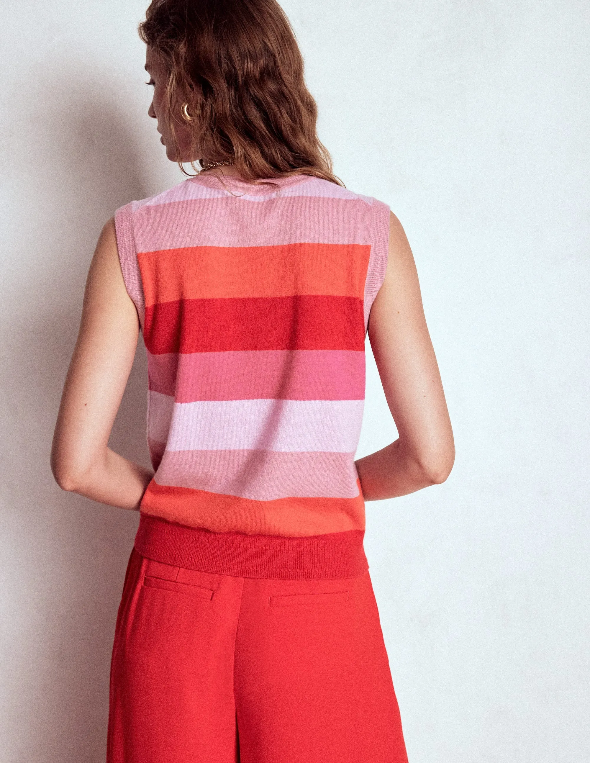 Eva Cashmere Tank-Pink/ Orange Stripe Four Way Stretch Tubular Knit Structure