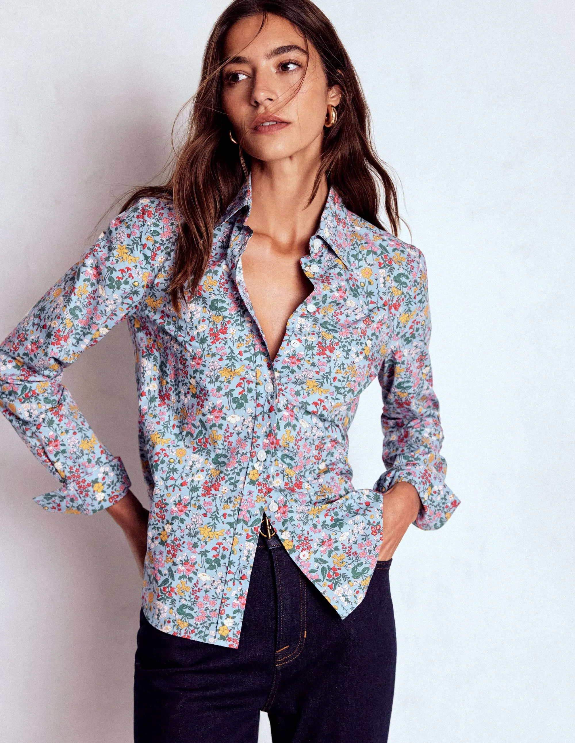 Sienna Cotton Shirt-Windward Blue, Delicate Meadow Date night Effortless Wear Fit