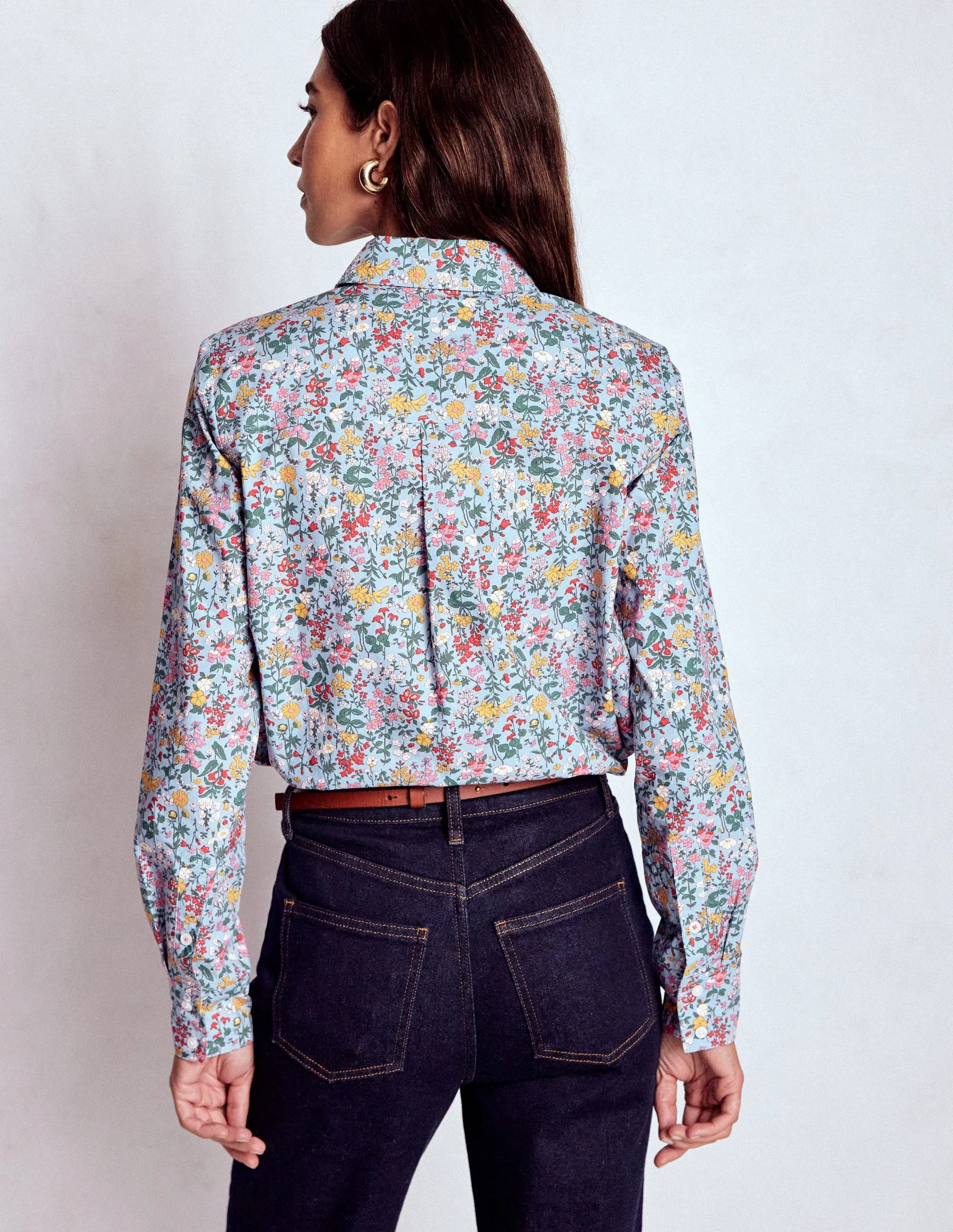 Roomy Waistband Sienna Cotton Shirt-Windward Blue, Delicate Meadow