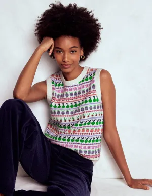 Relaxed Trend Chunky Cable Pattern Edie Fair Isle Tank-Ecru Marl, Fruit