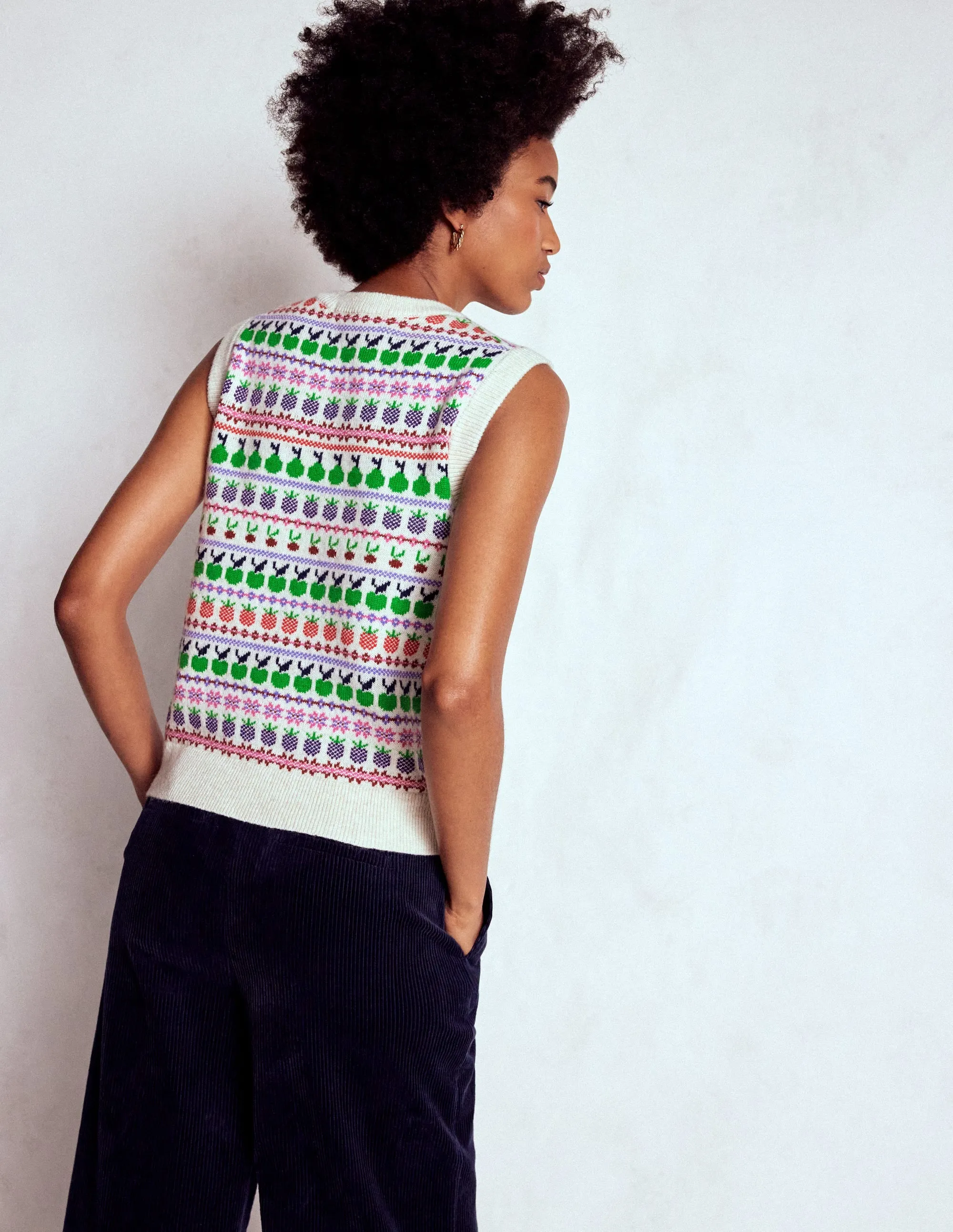 Compression Fit Edie Fair Isle Tank-Ecru Marl, Fruit