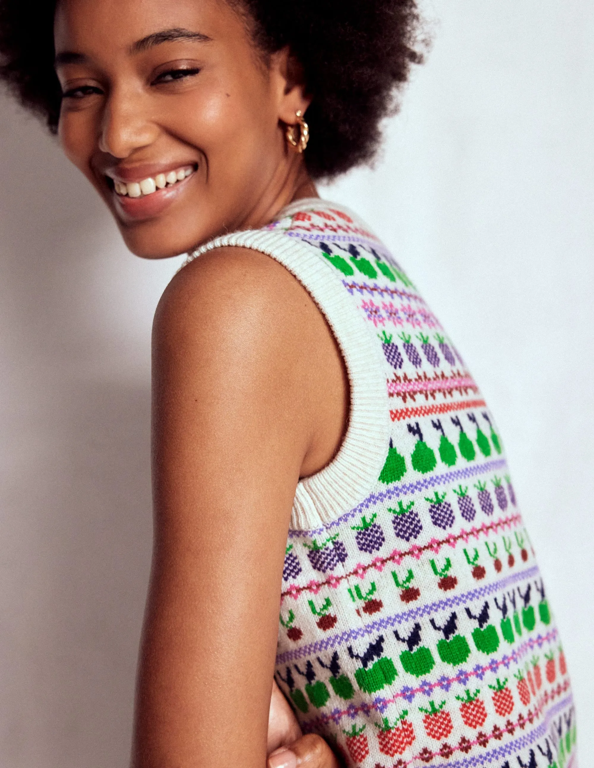 Biodegradable Fiber Construction Tencel Blend Material Edie Fair Isle Tank-Ecru Marl, Fruit