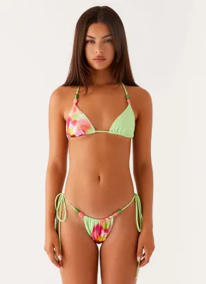 Rach Bikini Bottoms - Green Tropical Low Profile Zipper Family Pool Day