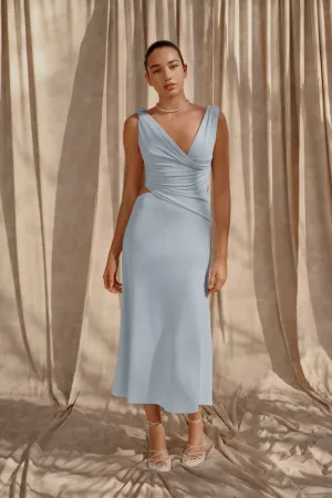 Bow Glow Raleigh Asymmetrical Slinky Midi Dress - Pale Blue