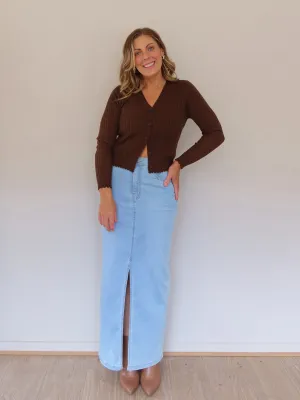 Curve Friendly Stretch Waist Ramsay Skirt - Light Blue