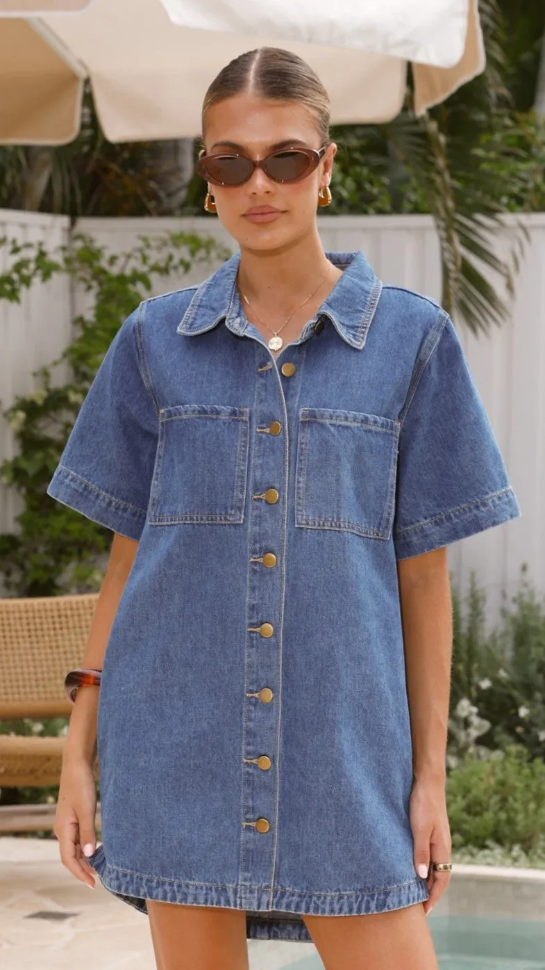 relaxed elegance Formal dinner wear Rayna Denim Mini Dress - Dark Denim