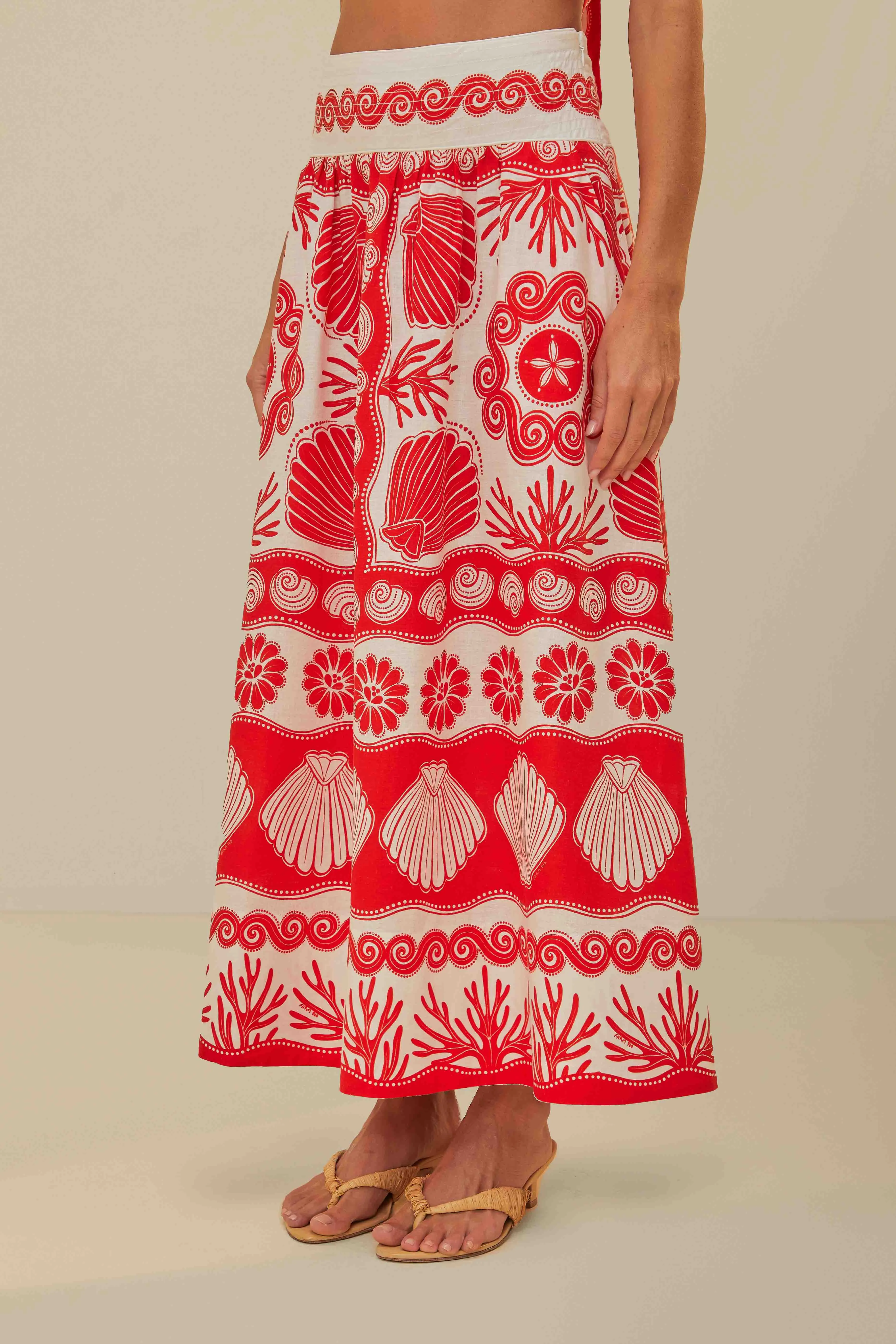 Red Ainika Shell LENZING? ECOVERO? Euroflax? Maxi Skirt Flexible Material Figure Flattering