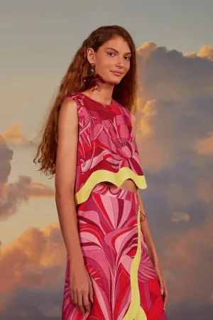 Red Endless Summer Crop Top Sequin Glow Shape Hug