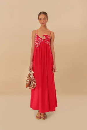 UltraSoftFinish Mature Charm Red Fish Top Maxi Dress