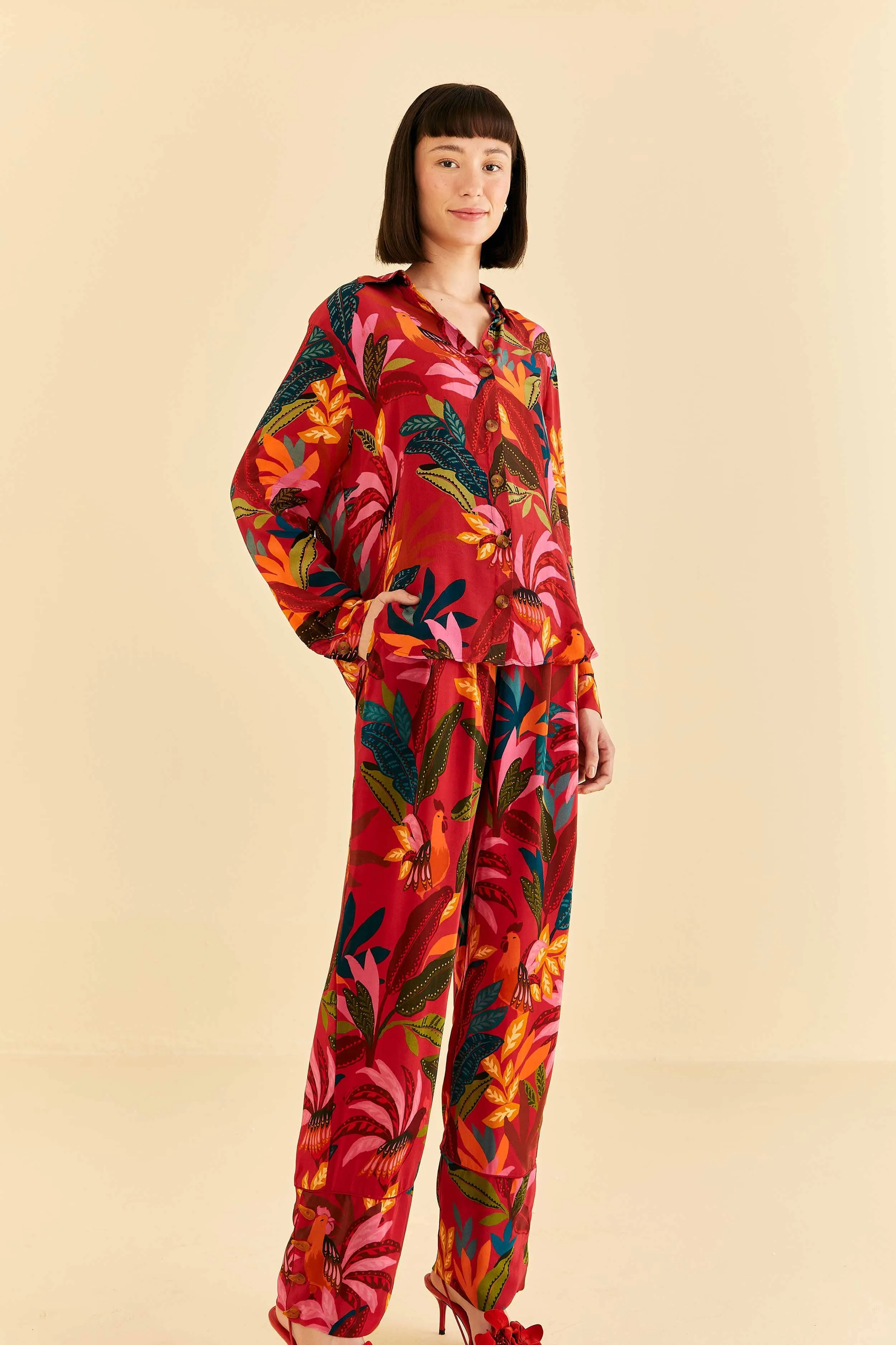 Rest Easy Movement Ease Red Rooster Leaves Pants