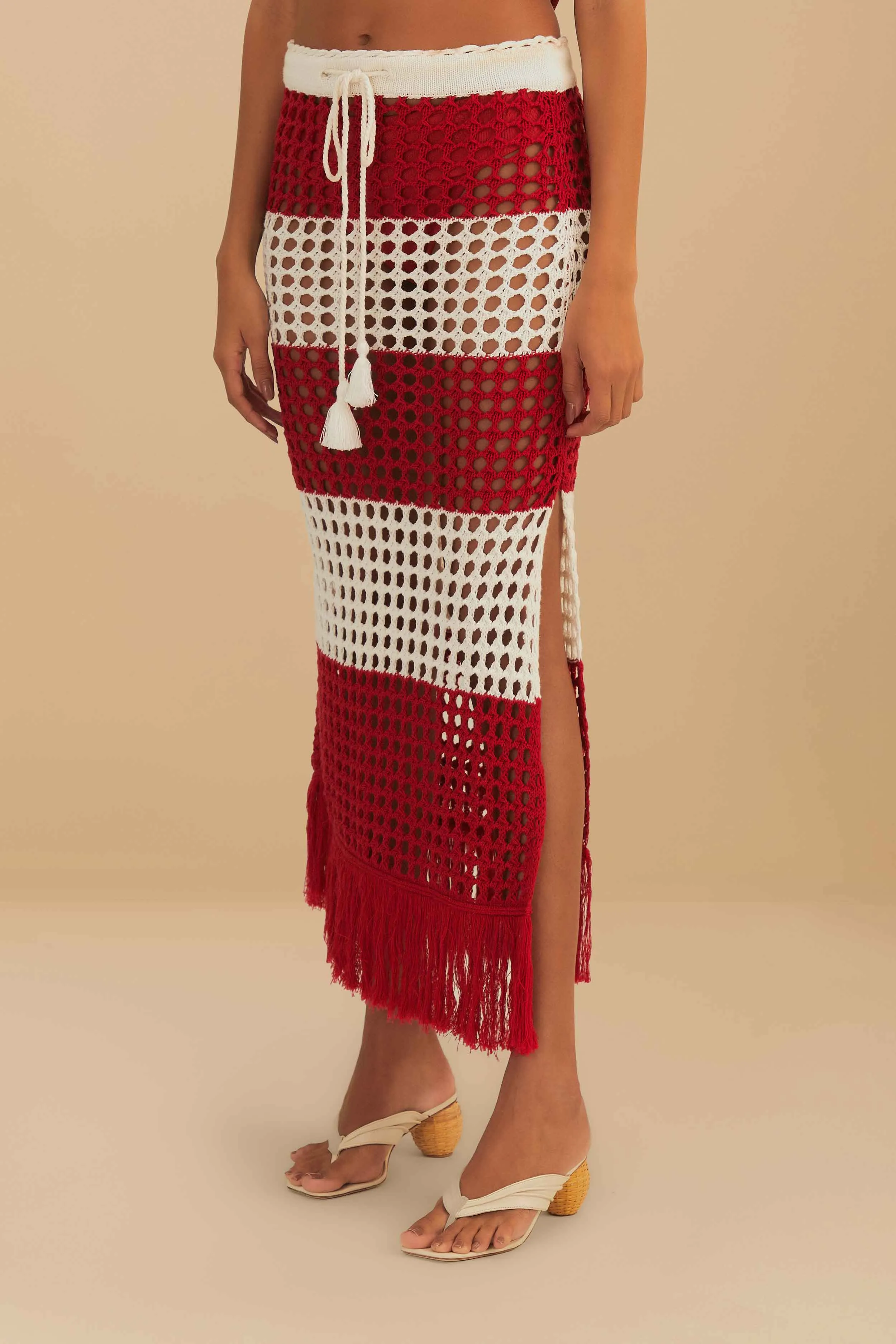 Weighted Hem RED STRIPES CROCHET SKIRT