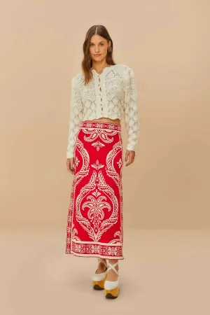 Mood Dressing Red Tropical Jacquard Knit Skirt