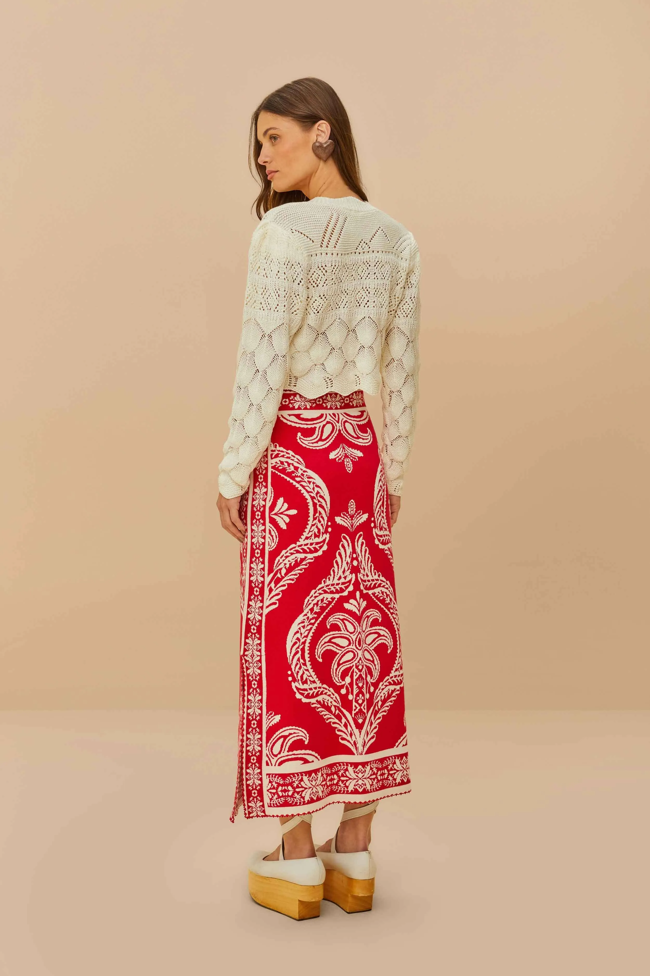 Modern Design Red Tropical Jacquard Knit Skirt
