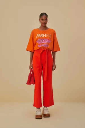 Red Wide Pants Clean Cut