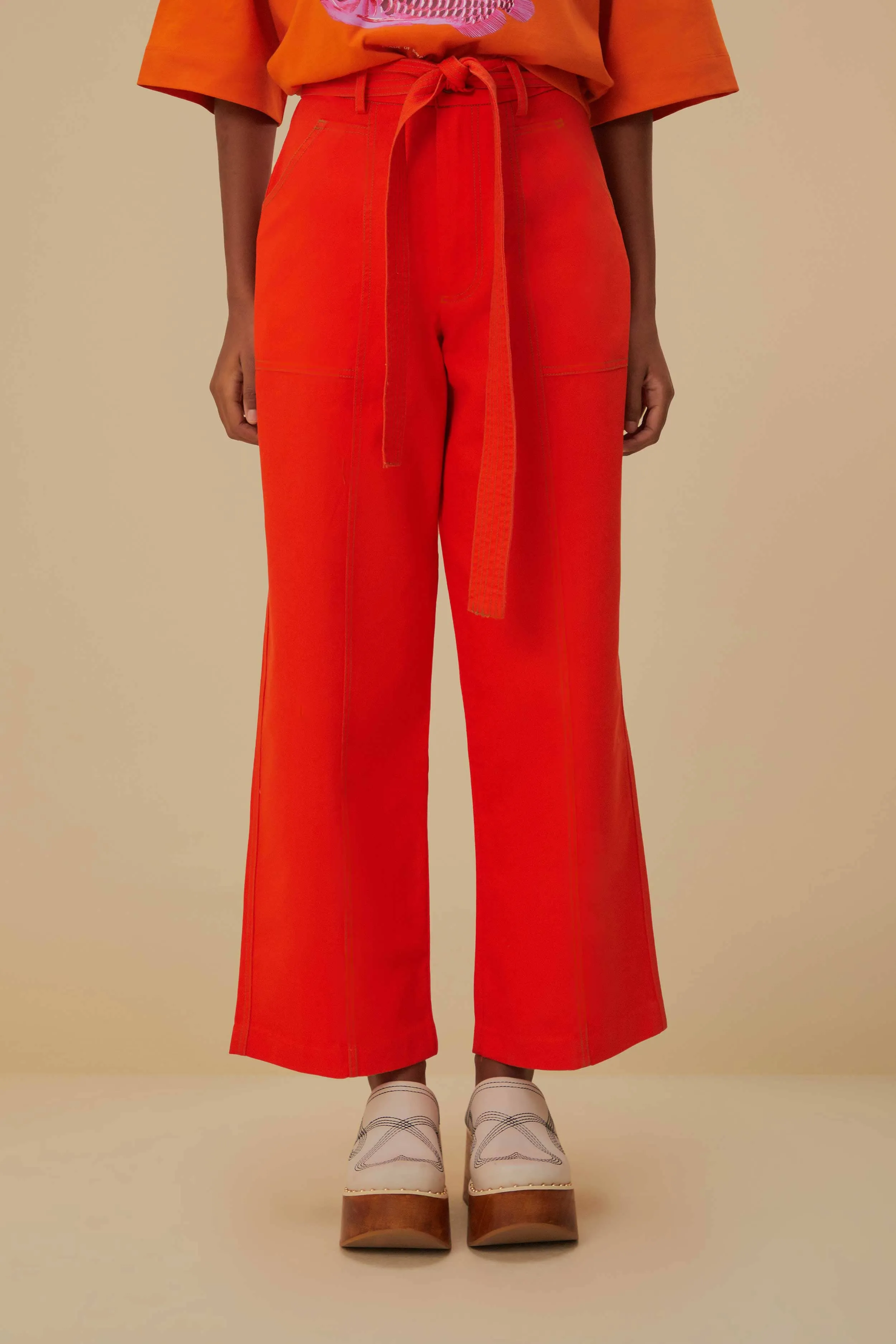 Red Wide Pants Eco Friendly Material Recycled Polyester