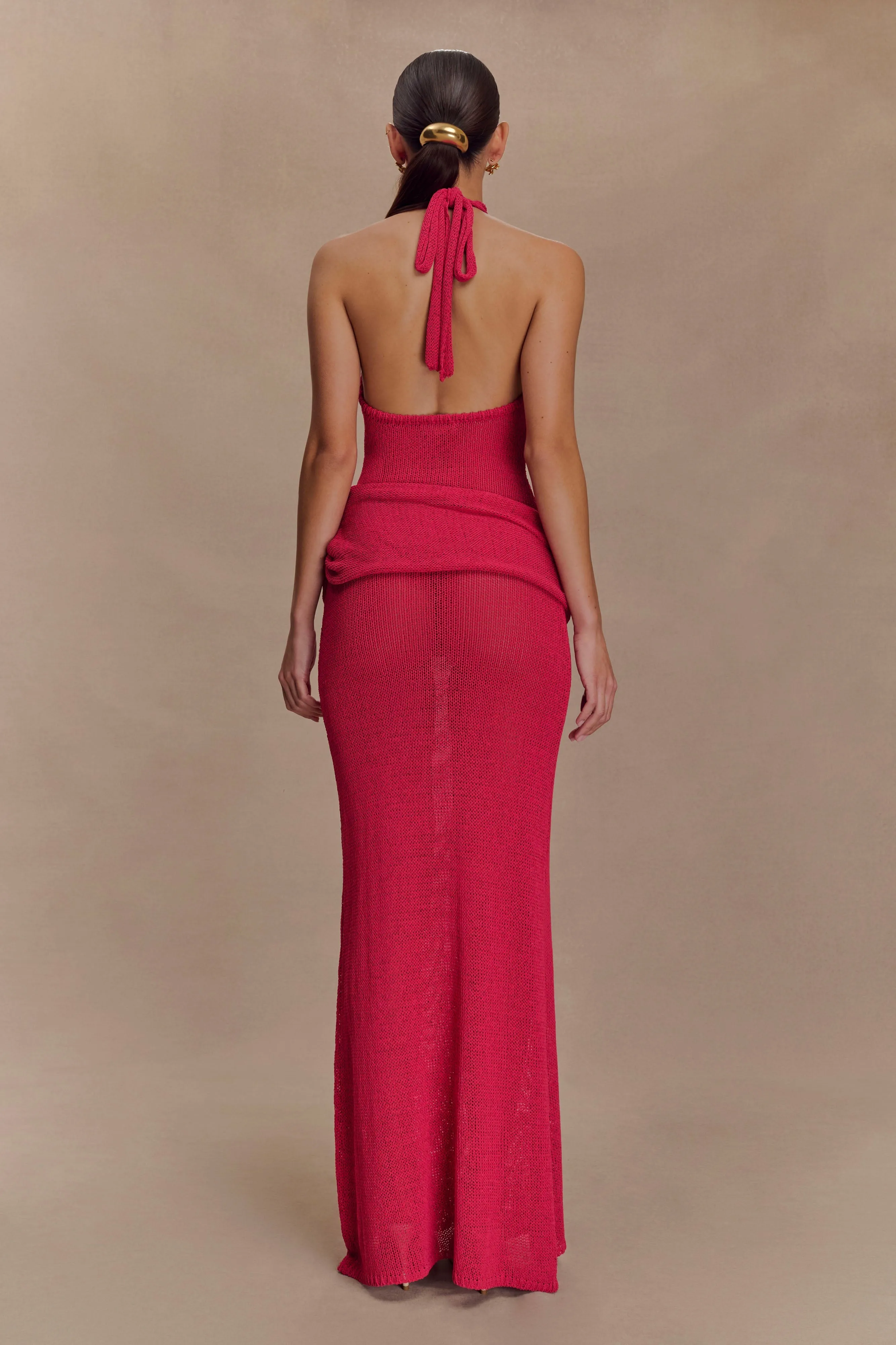 Reece Halter Knit Maxi Dress - Dragonfruit Timeless Fit Look Euro Ease
