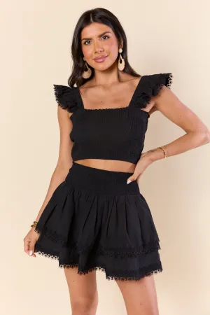Fashion Mood Sweet Talk Black Flutter Shoulder Tank and Skort Set SALE