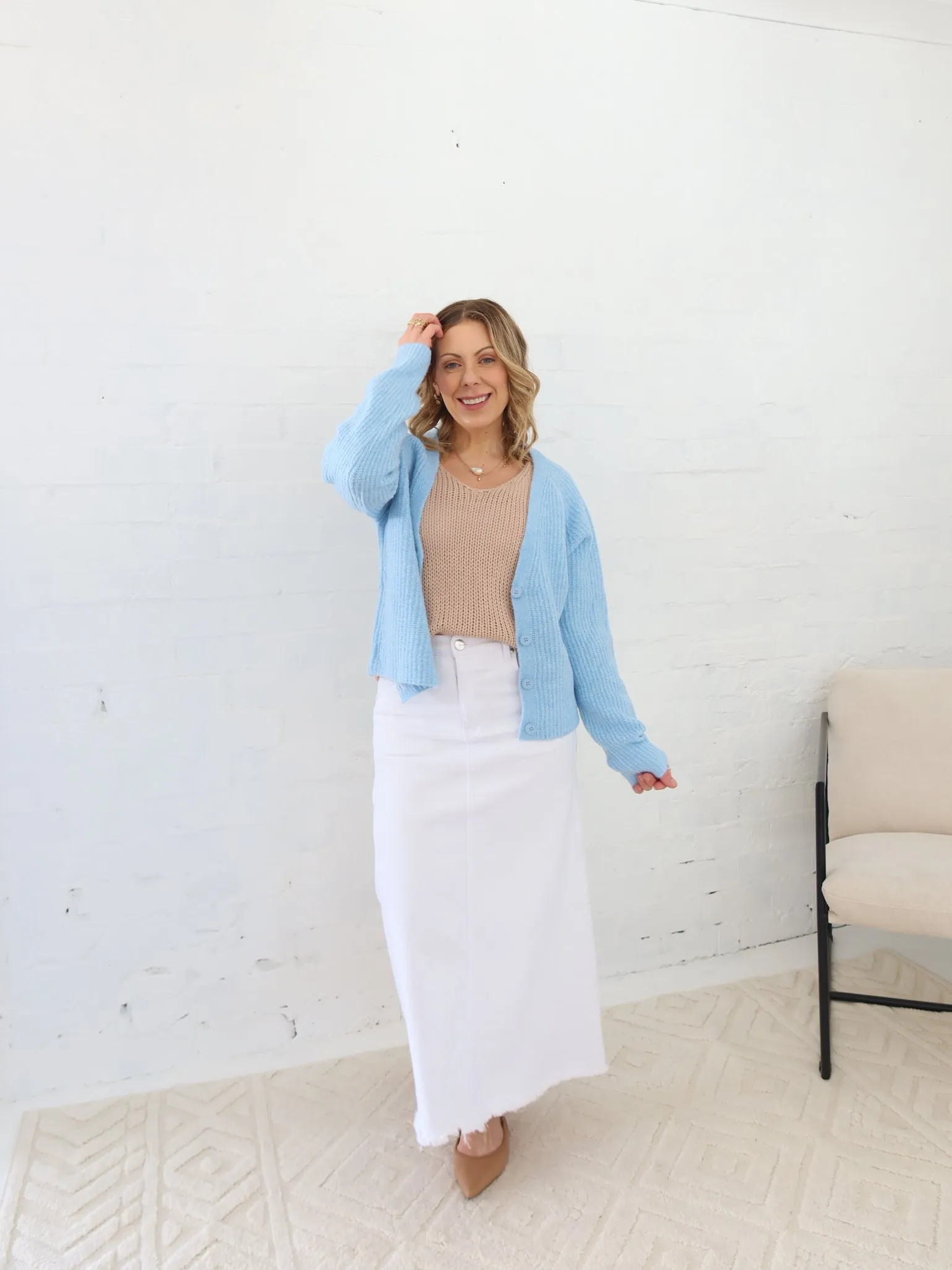 Asher Denim Skirt - White Seasonal Layering