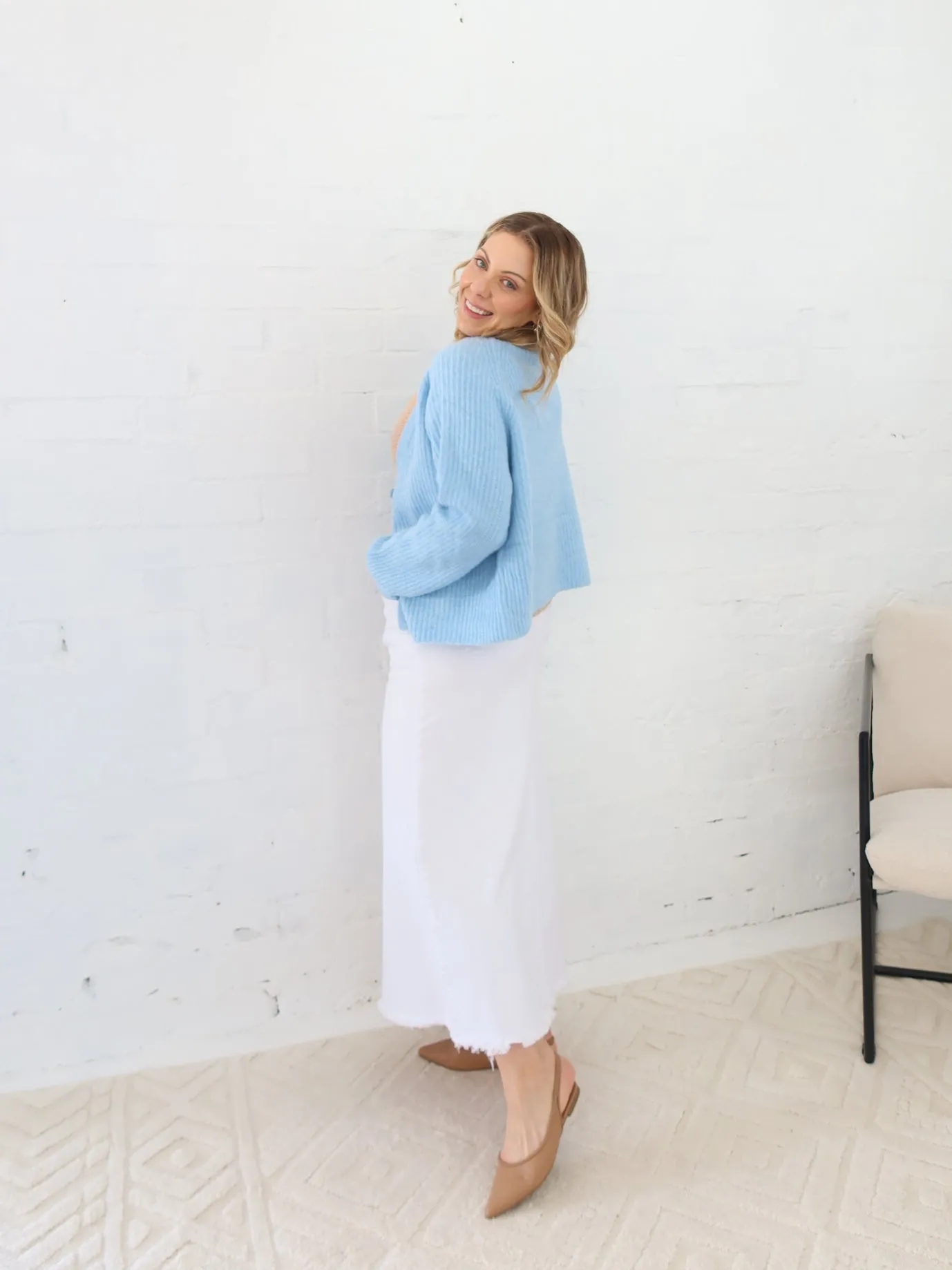 Asher Denim Skirt - White No Ride Up