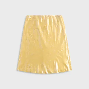 GUIZIO Isabelle Sequin Midi Skirt - Honey Butter Rolled Hem Outfit Focused