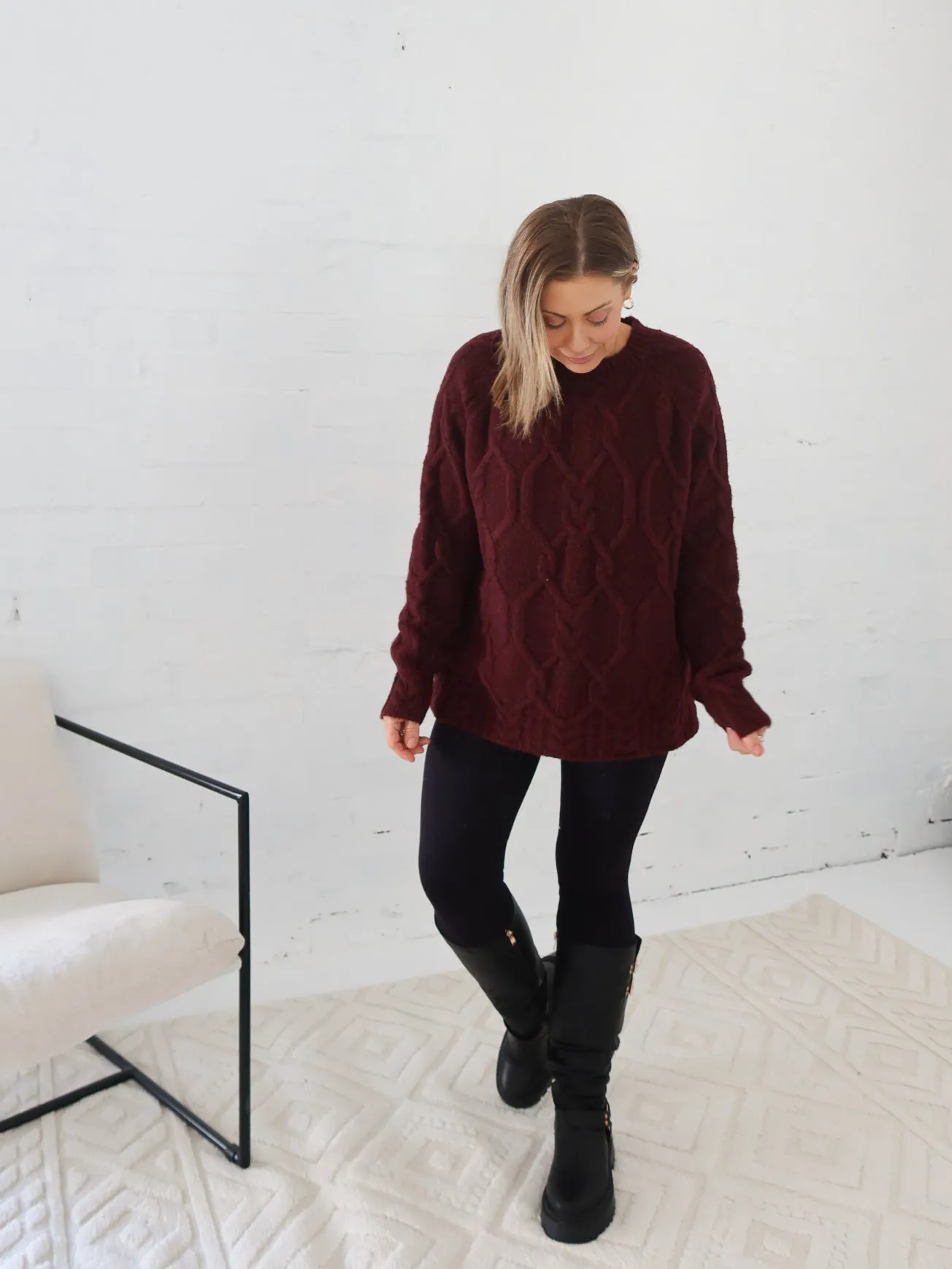 Transitional Layer Odor Resistant Fabric Lois Knit- Burgundy